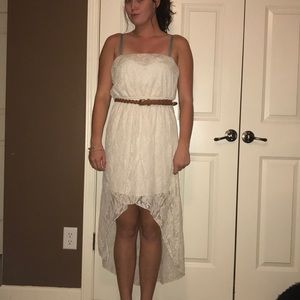 trixie dress. lacy, whiteish creme colored.